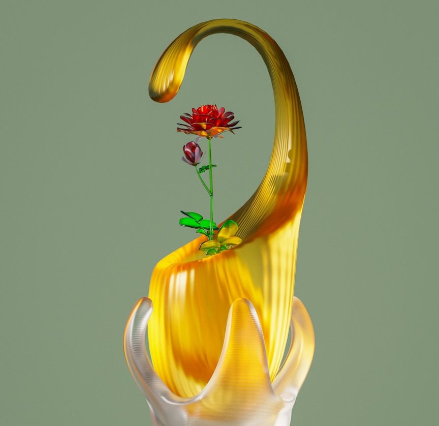 Die Kraft ätherischer Öle Fließendes ätherisches Öl mit Blüte als Symbol für die natürliche Kraft und Anwendung ätherischer Öle in der Aromaberatung