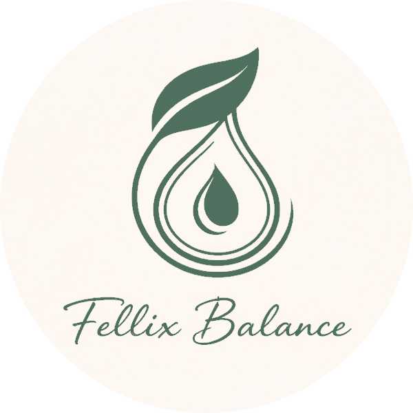 Fellix Balance – Aromaberatung Logo Fellix Balance mit Blatt und Tropfen als Symbol für natürliche Aromaberatung und ganzheitliche Balance